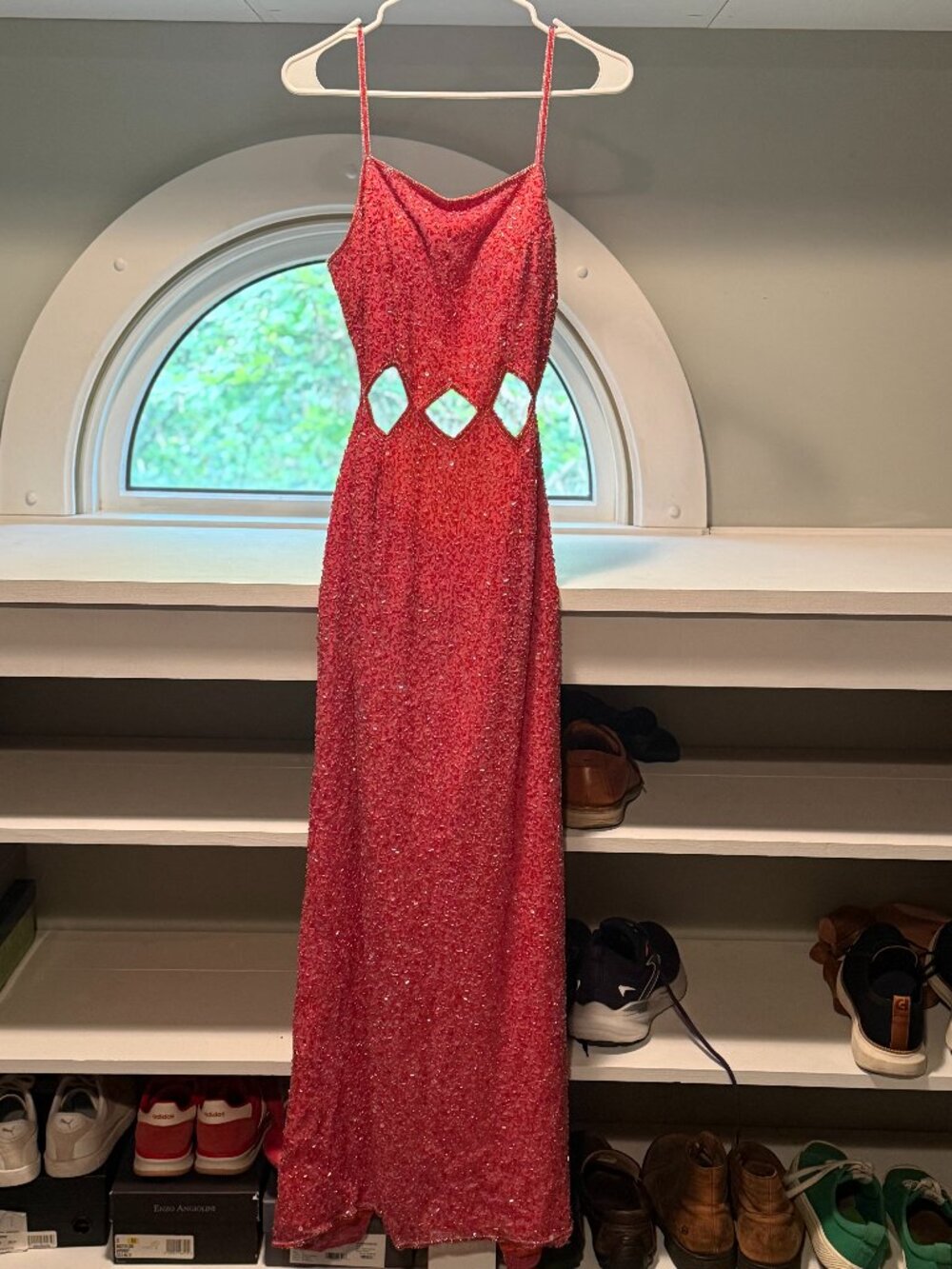 Scala Red Fully Beaded Cutout Formal Gown Size Medium